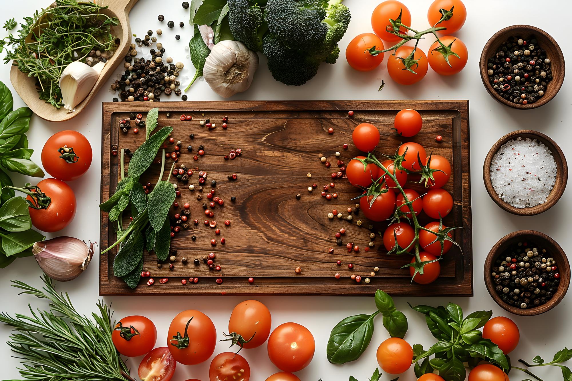 Ingredients arranged on wooden board